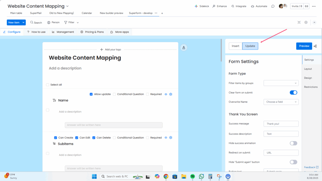 SuperForm update button